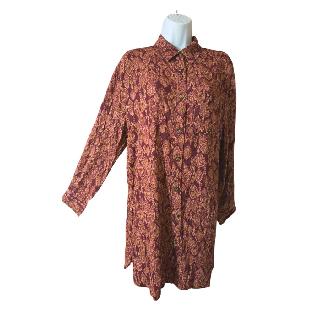 Vici Plum Button-Down Mini Shift Shirt Dress Long Sleeve S